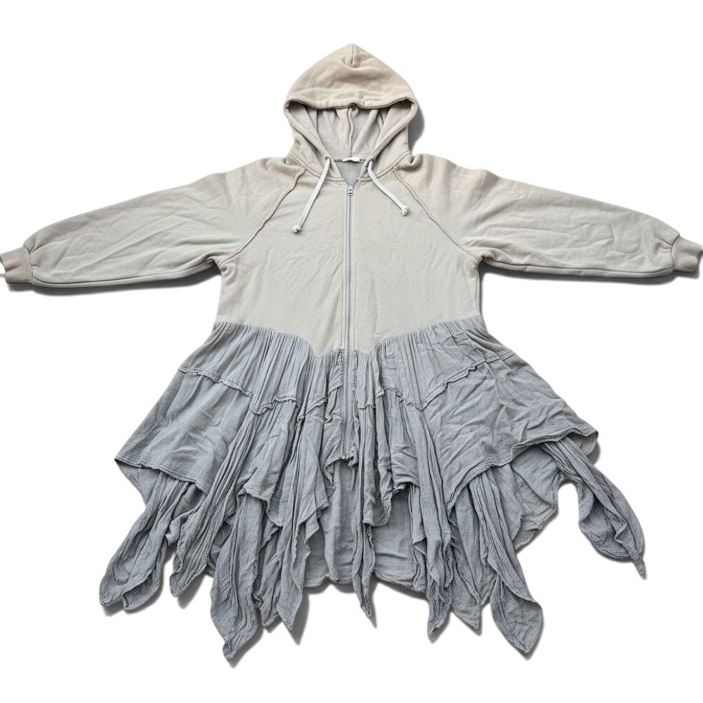 Free People Moon Dust Cardi Layered Boho Earthy Zip Up Hoodie Gray Asymmetric XS